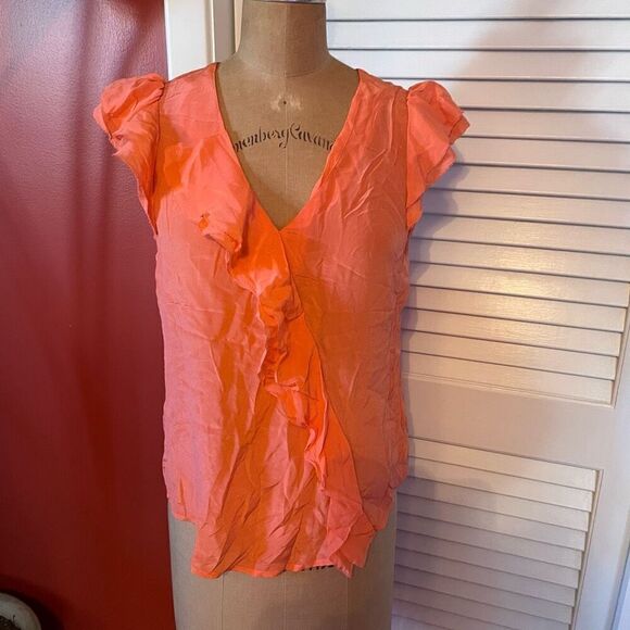 ANTHROPOLOGIE | MAEVE | coral sleeveless ruffle blouse silk 2 - Picture 1 of 6